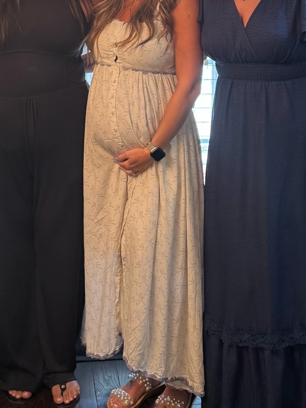Ivory and Blue Scalloped Trim ric rac Maxi Dress worth collective size small - Picture 10 of 10